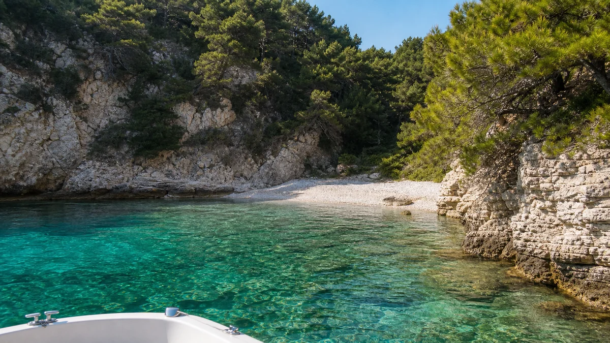 Four hidden coves along the Rabac coast — featured illustration.