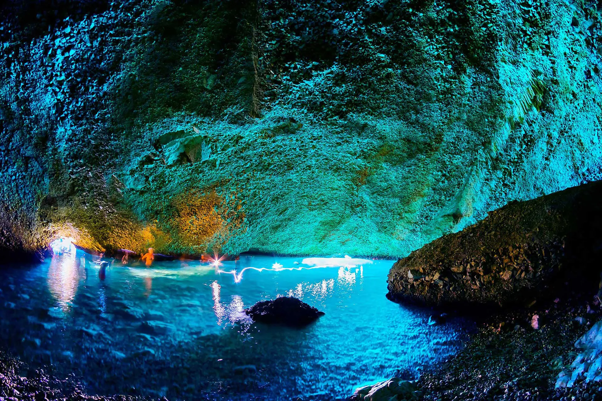 Plava Grota — sea cave at Lubenice on Cres. Sunlight through the underwater opening lights the cave electric blue.